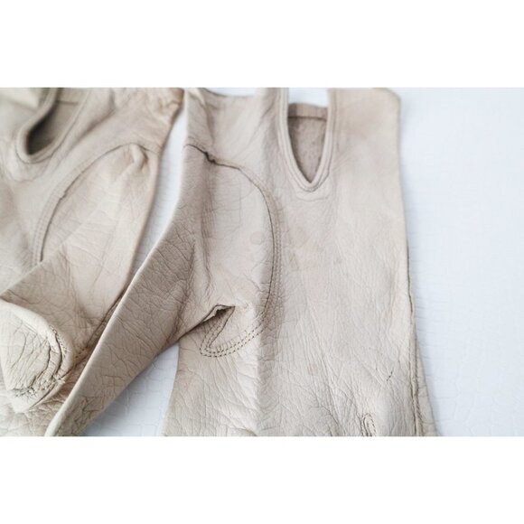 2 Vintage Black Leather & Tan Kid Leather Evening Gloves Dress Gloves Formal - Picture 6 of 6